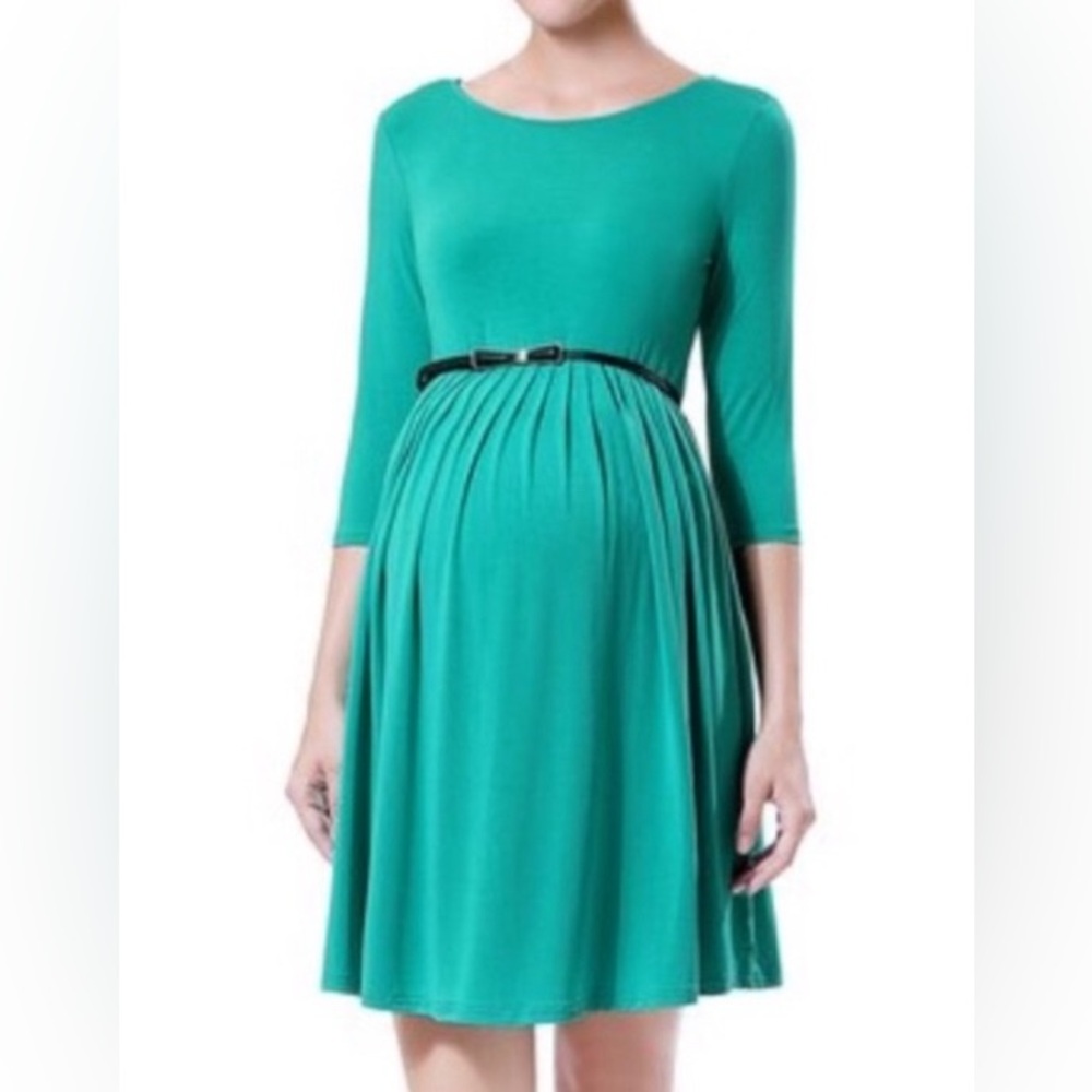 -Women's Momo Maternity Green Midi Dress- Medium As Is
